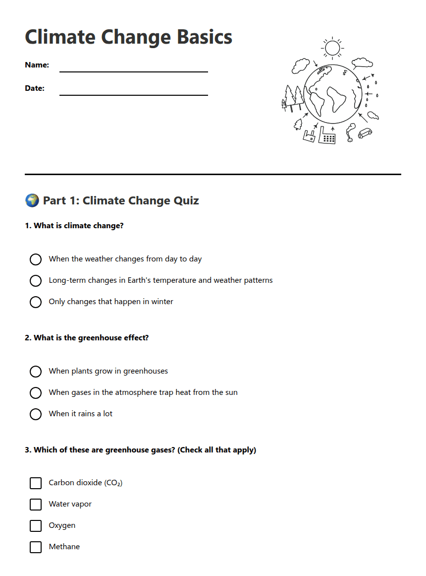 Climate Change Basics worksheet preview