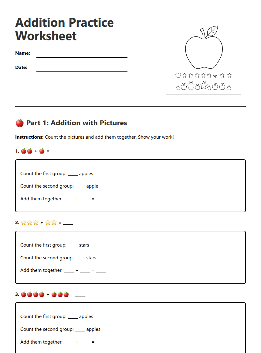 Addition Practice Worksheet worksheet preview