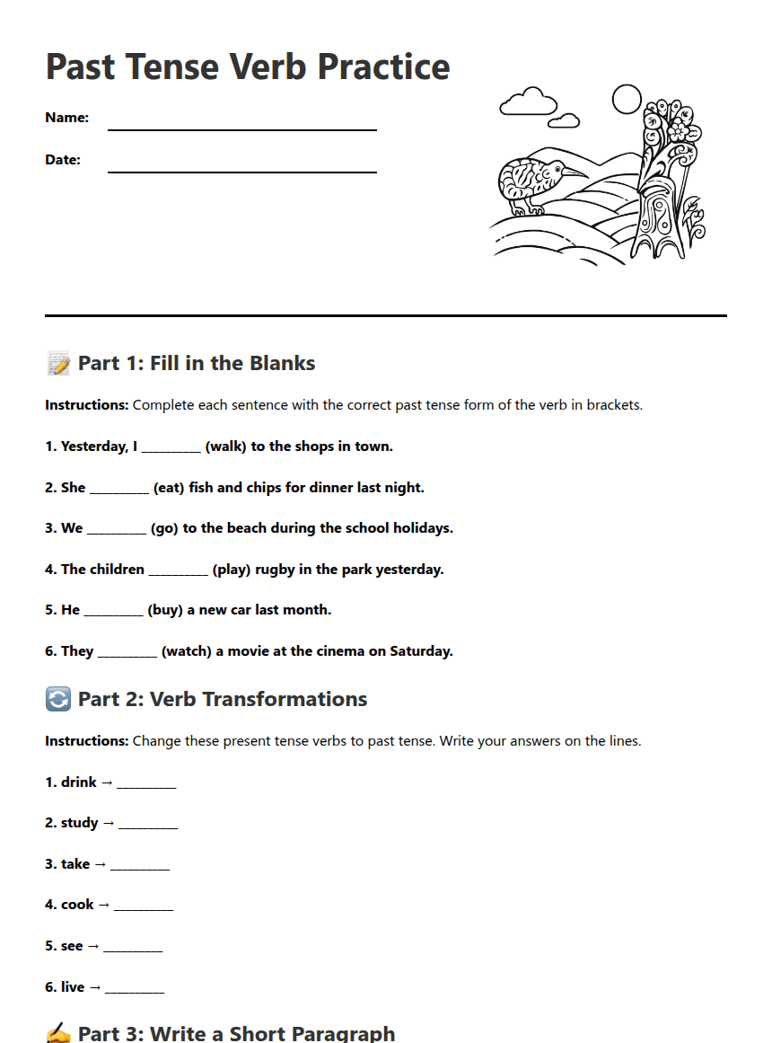 Past Tense Verb Practice worksheet preview