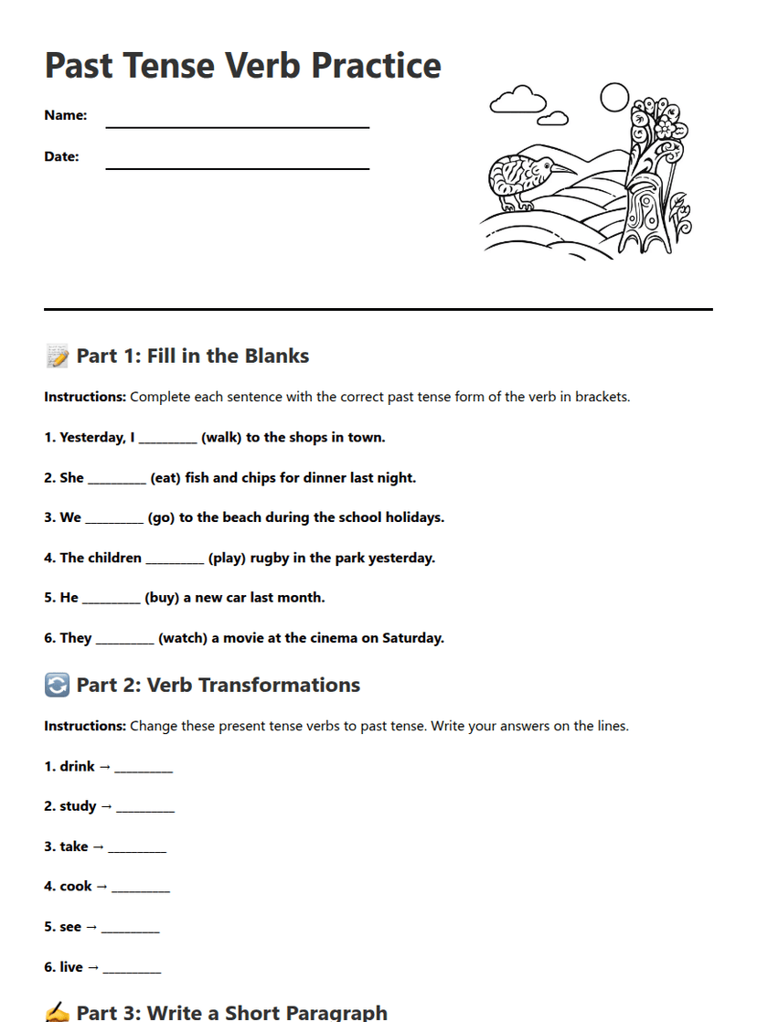 Past Tense Verb Practice