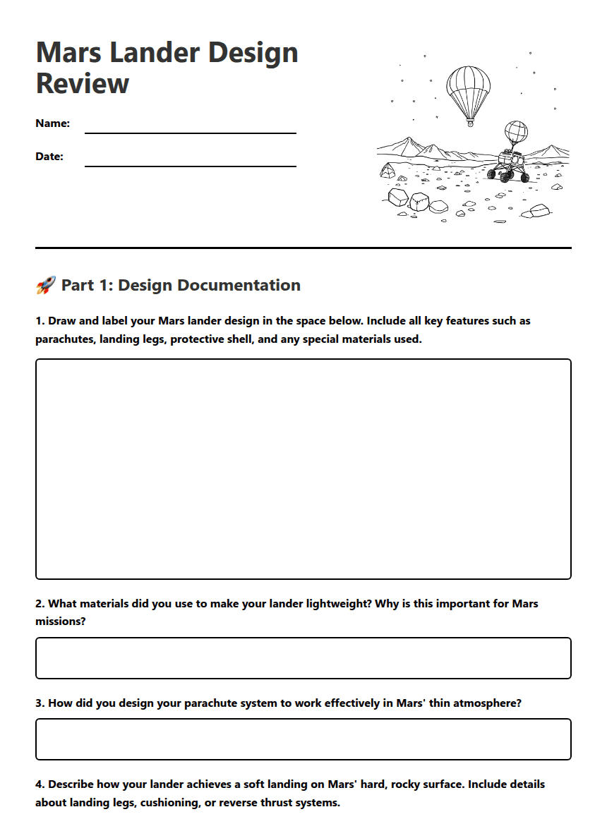 Mars Lander Design Review worksheet preview