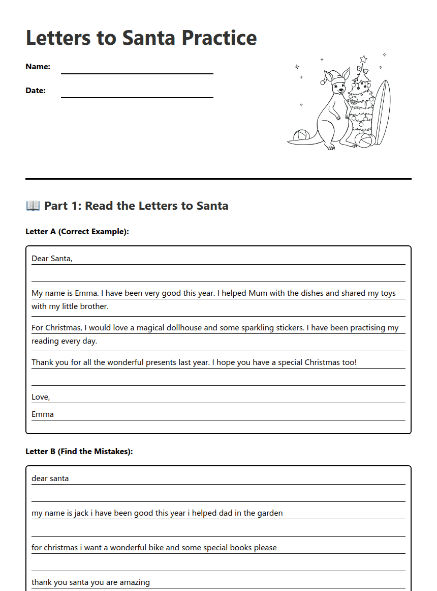 Letters to Santa Practice worksheet preview