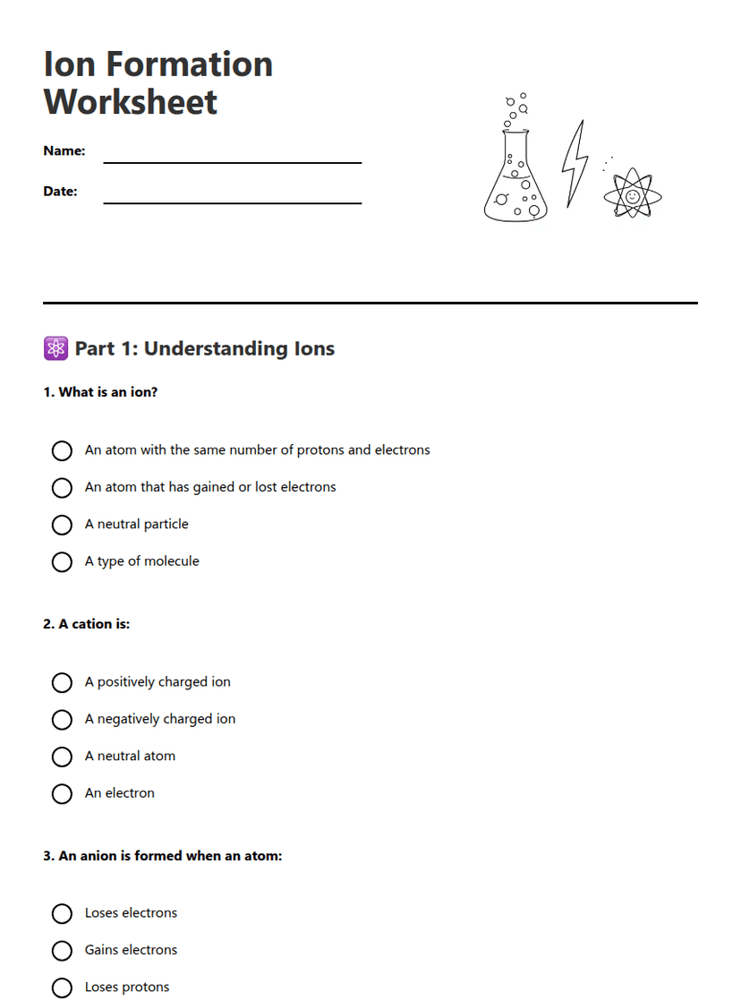 Ion Formation Worksheet