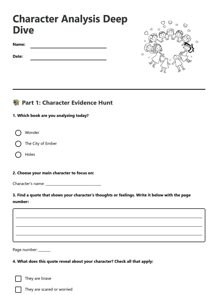 Character Analysis Deep Dive worksheet preview
