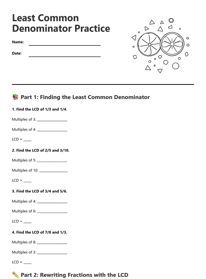 Least Common Denominator Practice