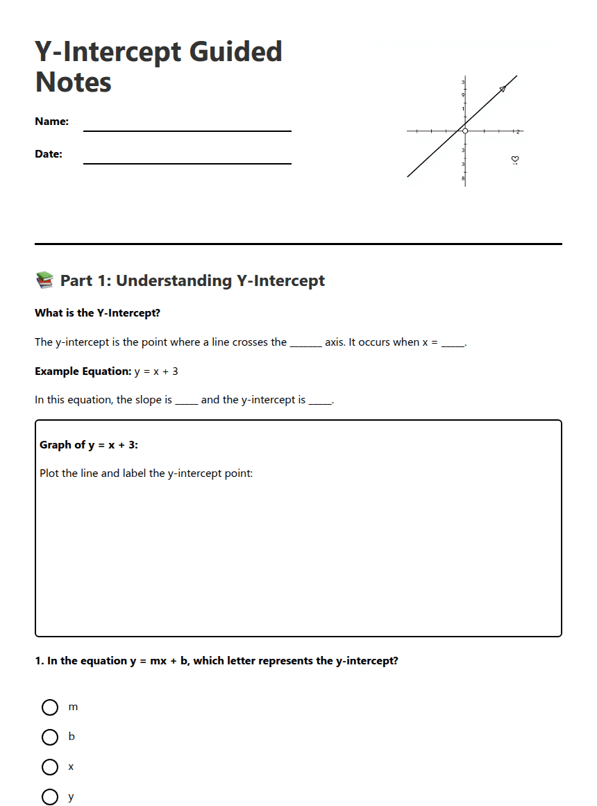 Y-Intercept Guided Notes worksheet preview
