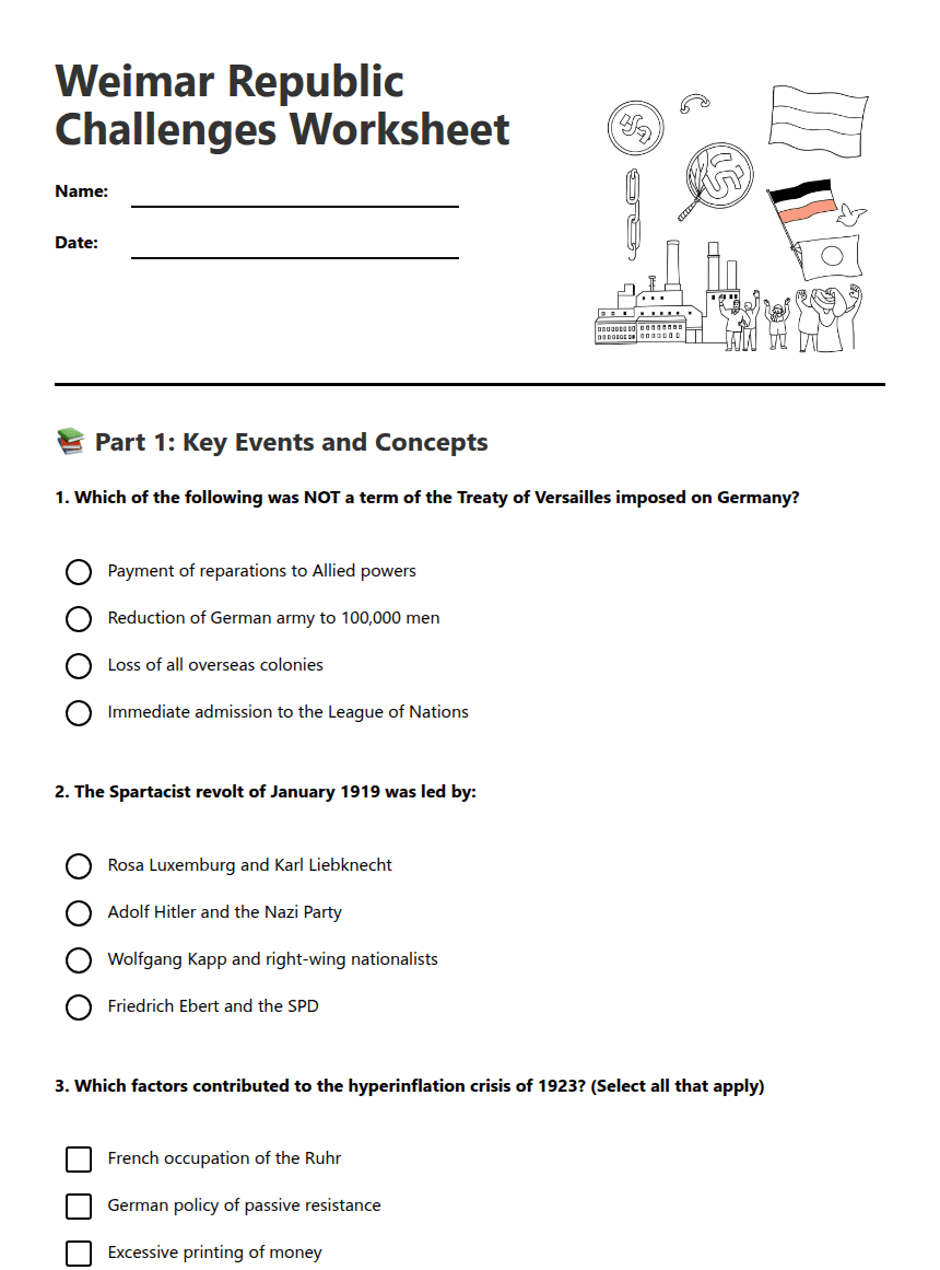 Weimar Republic Challenges Worksheet worksheet preview