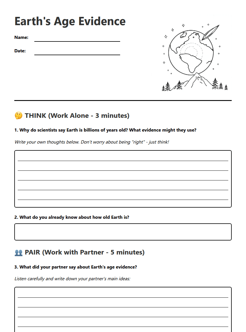 Earth's Age Evidence worksheet preview