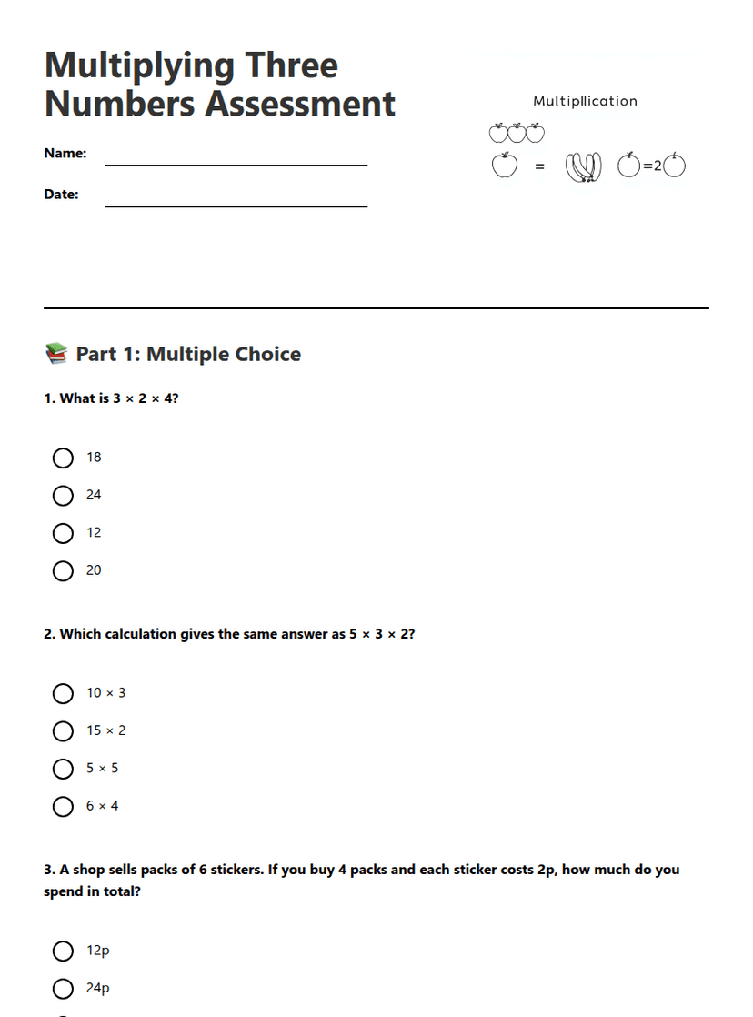 Multiplying Three Numbers Assessment