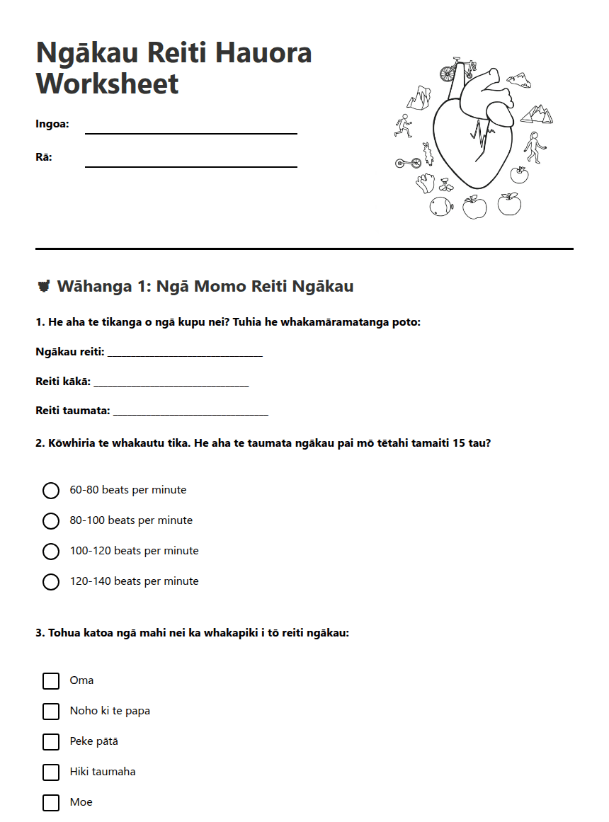 Ngākau Reiti Hauora Worksheet worksheet preview