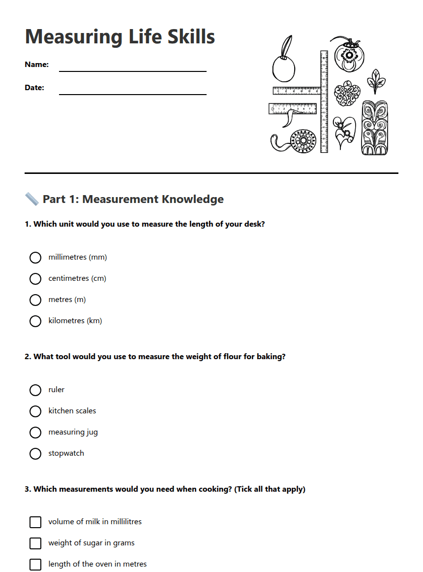 Measuring Life Skills worksheet preview