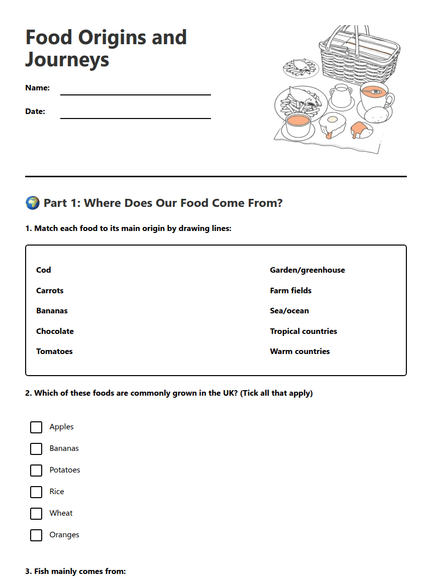 Food Origins and Journeys worksheet preview