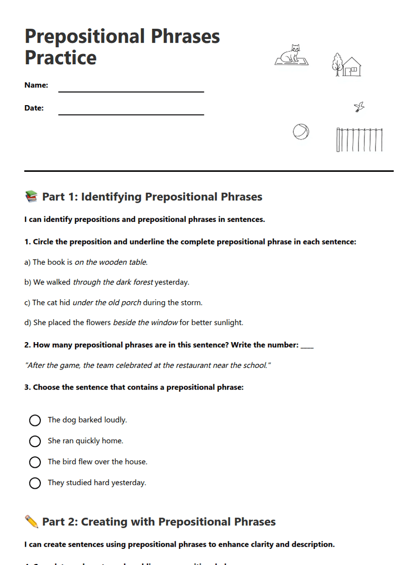 Prepositional Phrases Practice