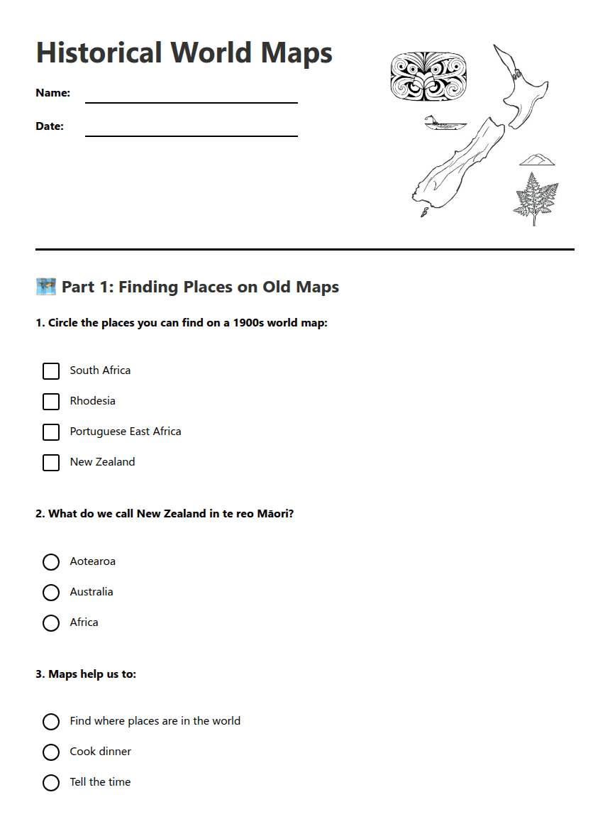 Historical World Maps worksheet preview