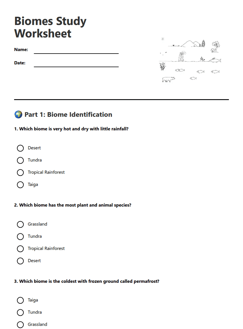 Biomes Study Worksheet