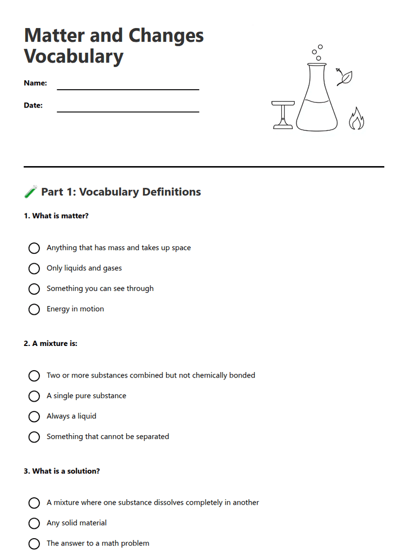 Matter and Changes Vocabulary
