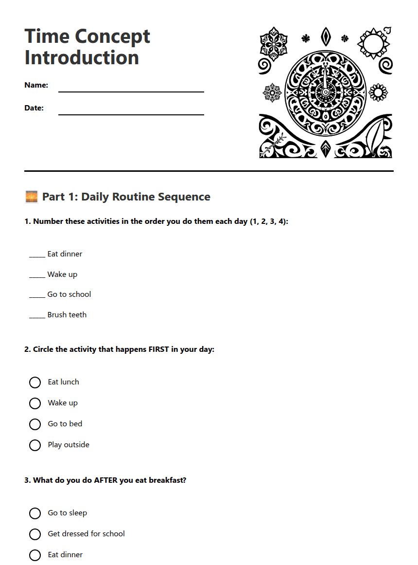 Time Concept Introduction worksheet preview