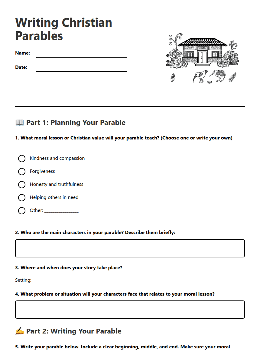 Writing Christian Parables worksheet preview
