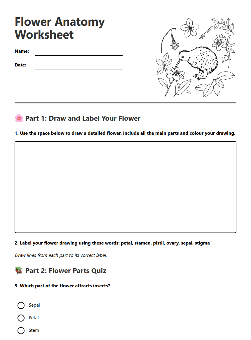 Flower Anatomy Worksheet worksheet preview