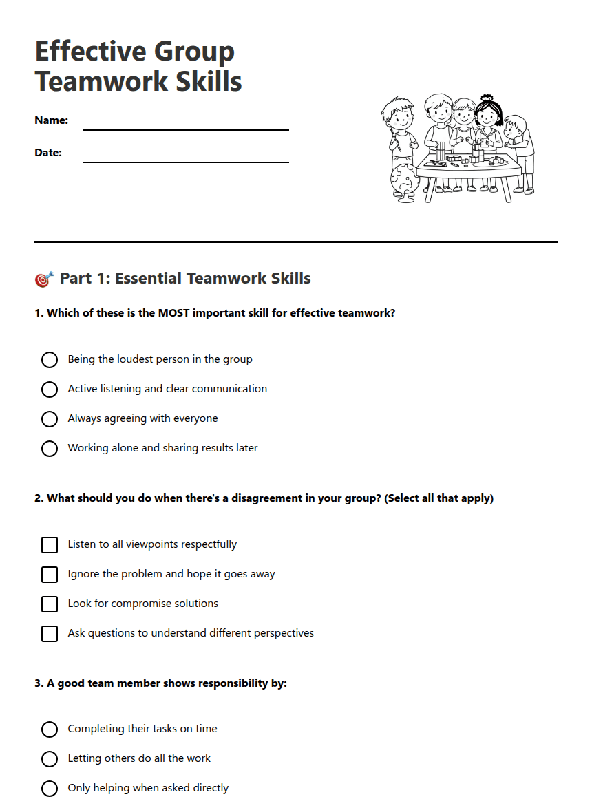 Effective Group Teamwork Skills worksheet preview