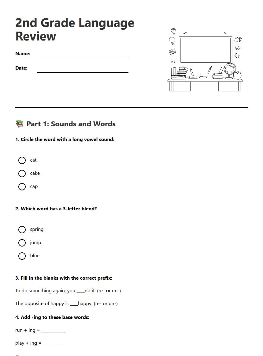 2nd Grade Language Review worksheet preview