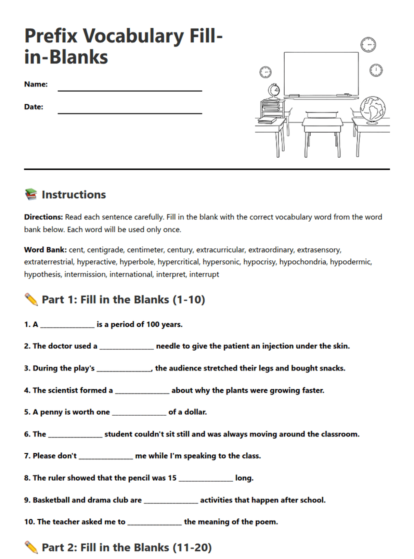 Prefix Vocabulary Fill-in-Blanks