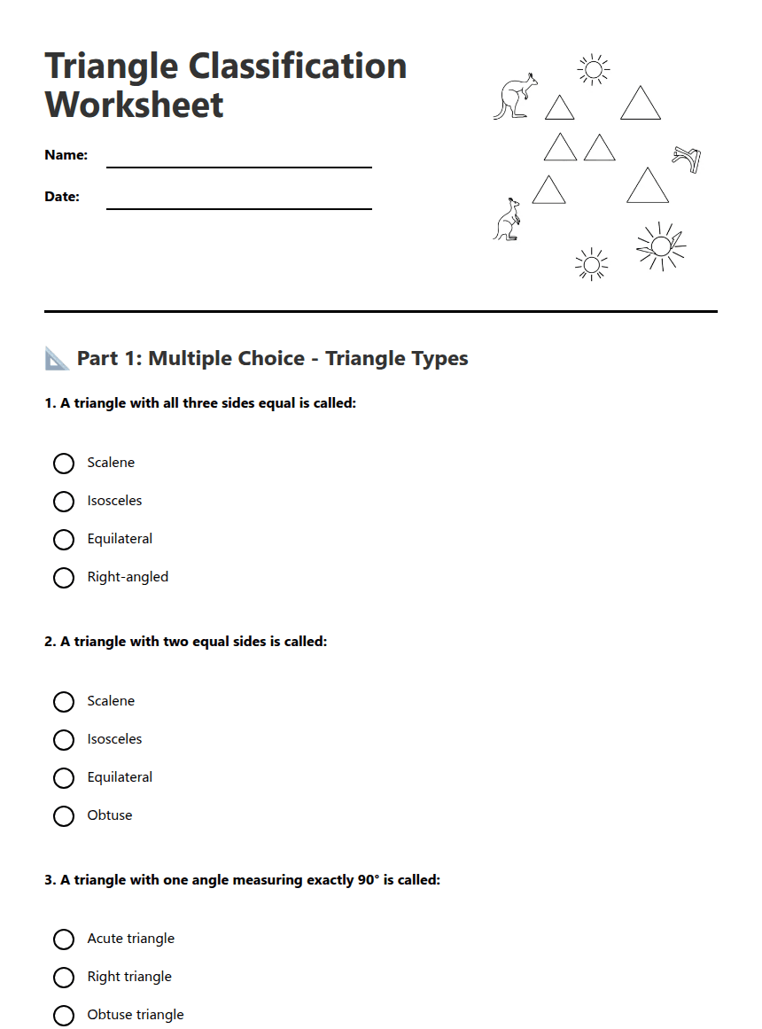 Triangle Classification Worksheet worksheet preview