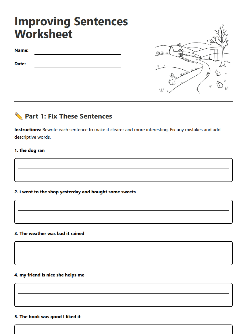 Improving Sentences Worksheet worksheet preview