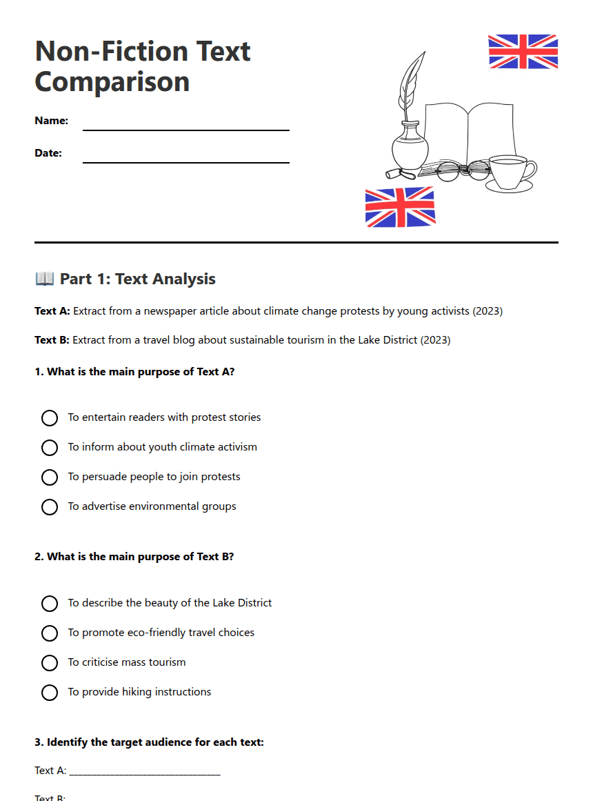 Non-Fiction Text Comparison worksheet preview