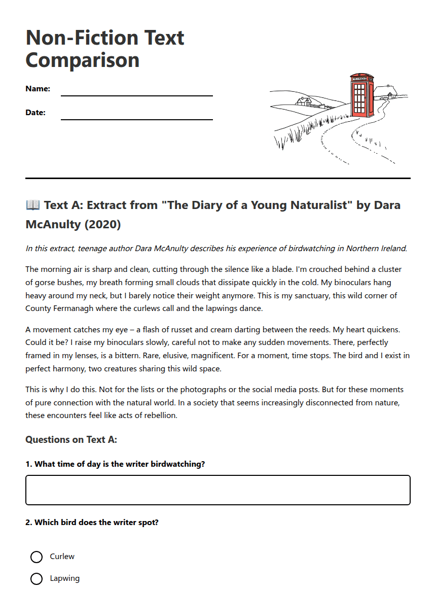 Non-Fiction Text Comparison worksheet preview