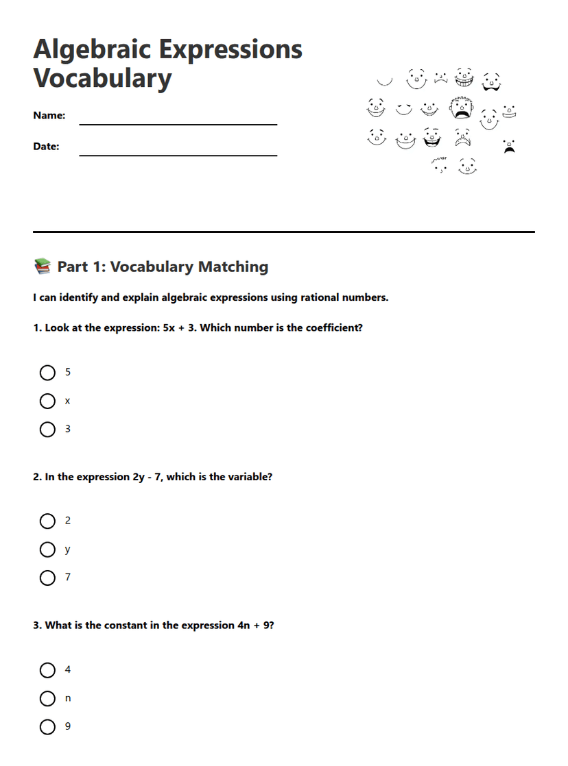 Algebraic Expressions Vocabulary