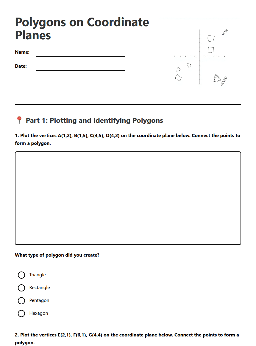 Polygons on Coordinate Planes worksheet preview