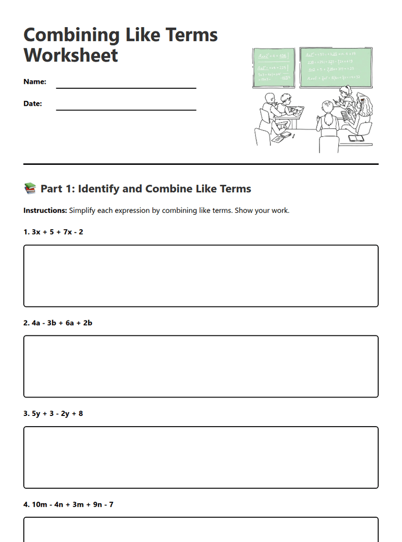 Combining Like Terms Worksheet
