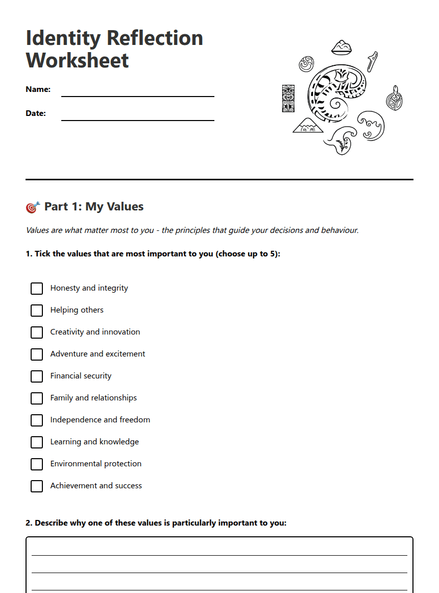 Identity Reflection Worksheet worksheet preview