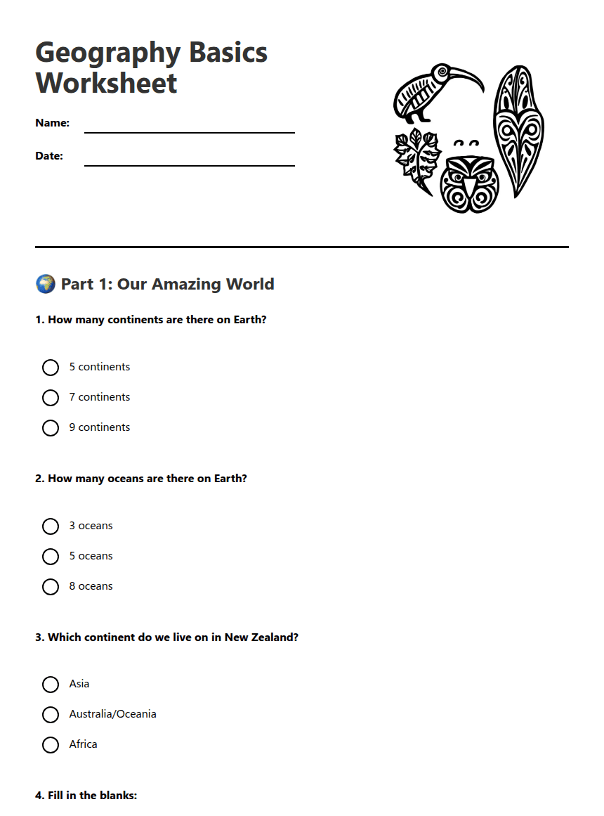 Geography Basics Worksheet worksheet preview