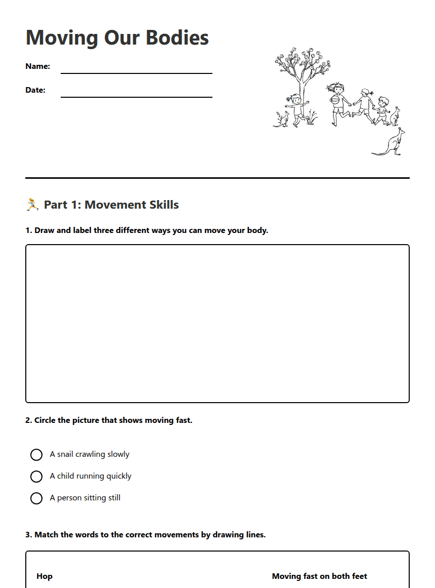 Moving Our Bodies worksheet preview