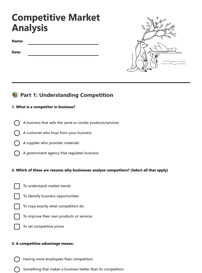 Competitive Market Analysis worksheet preview