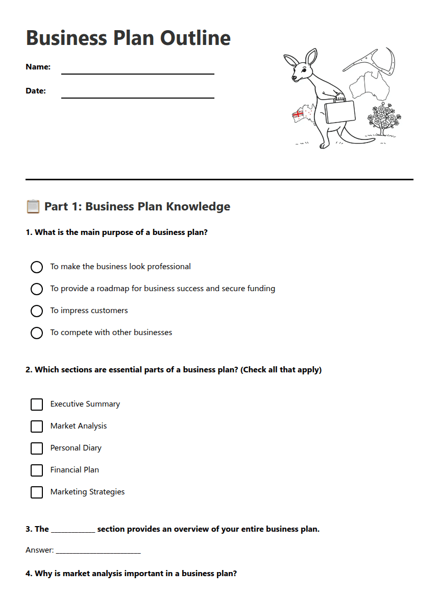 Business Plan Outline worksheet preview