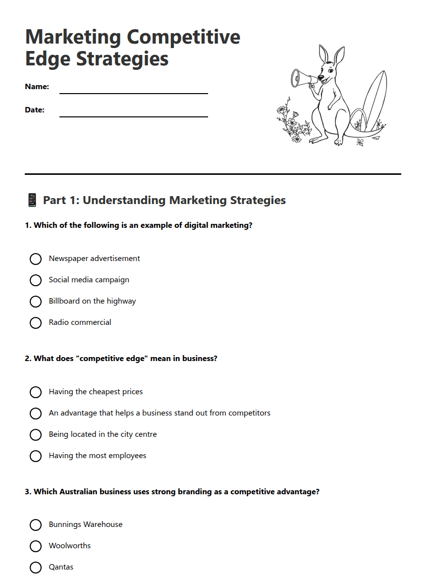 Marketing Competitive Edge Strategies worksheet preview