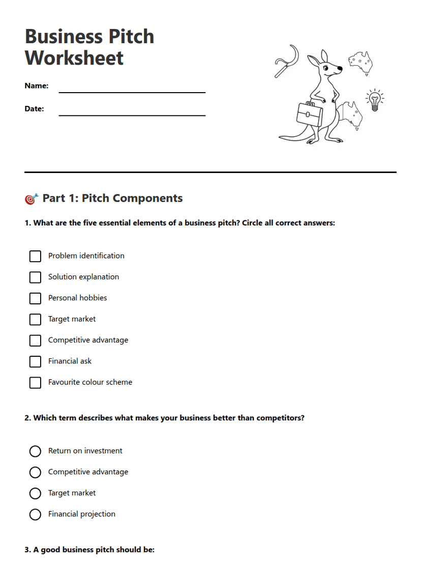 Business Pitch Worksheet