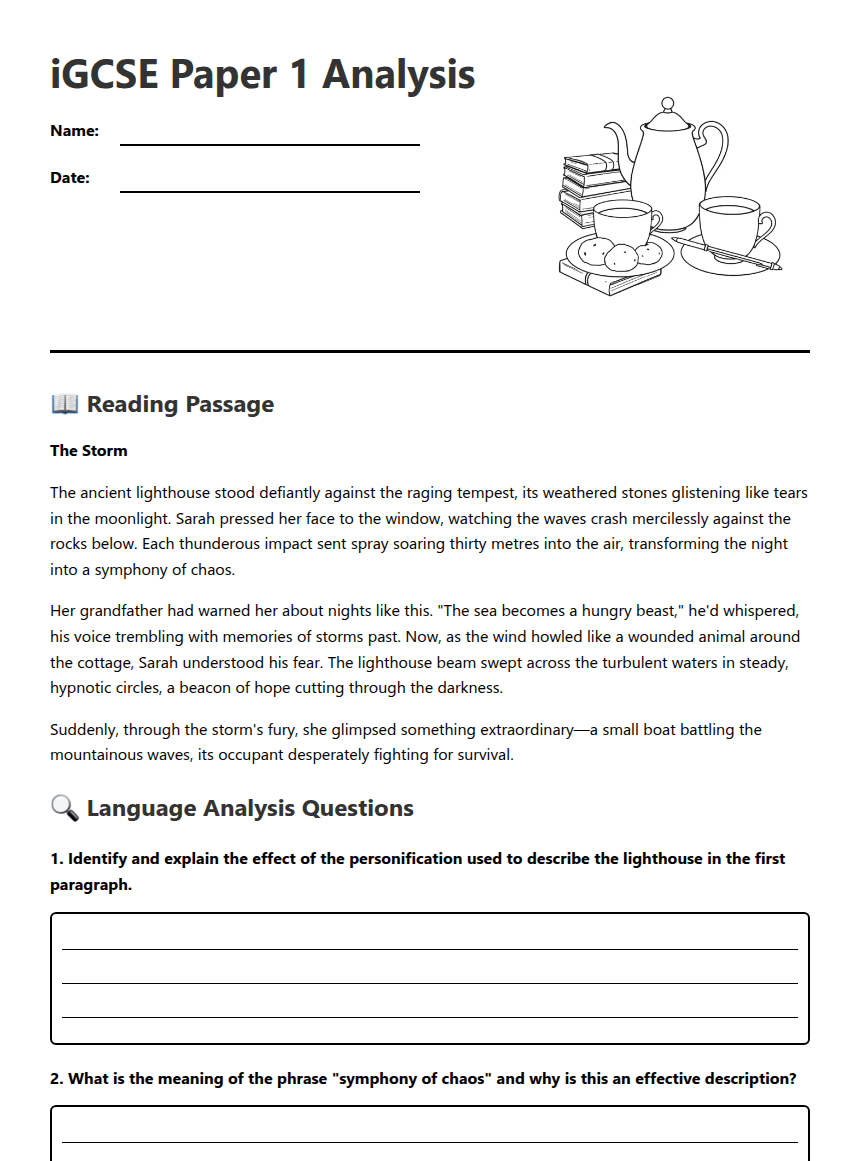 iGCSE Paper 1 Analysis worksheet preview