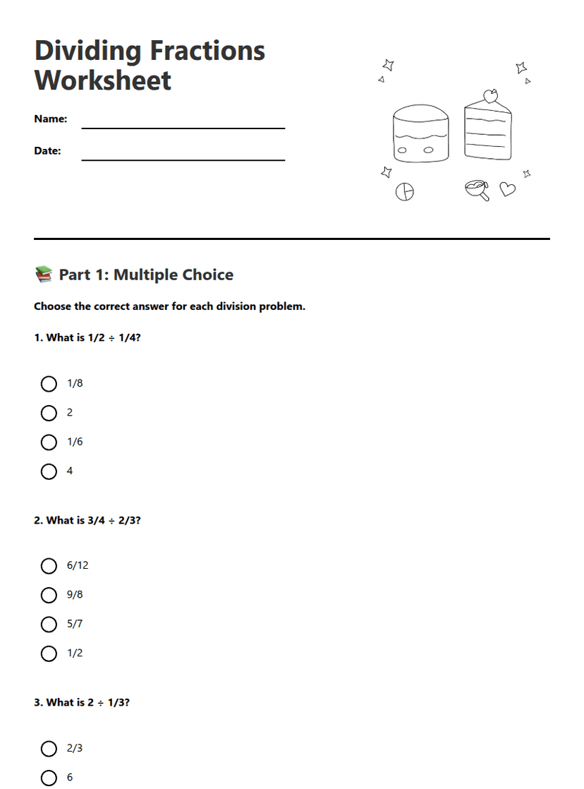 Dividing Fractions Worksheet