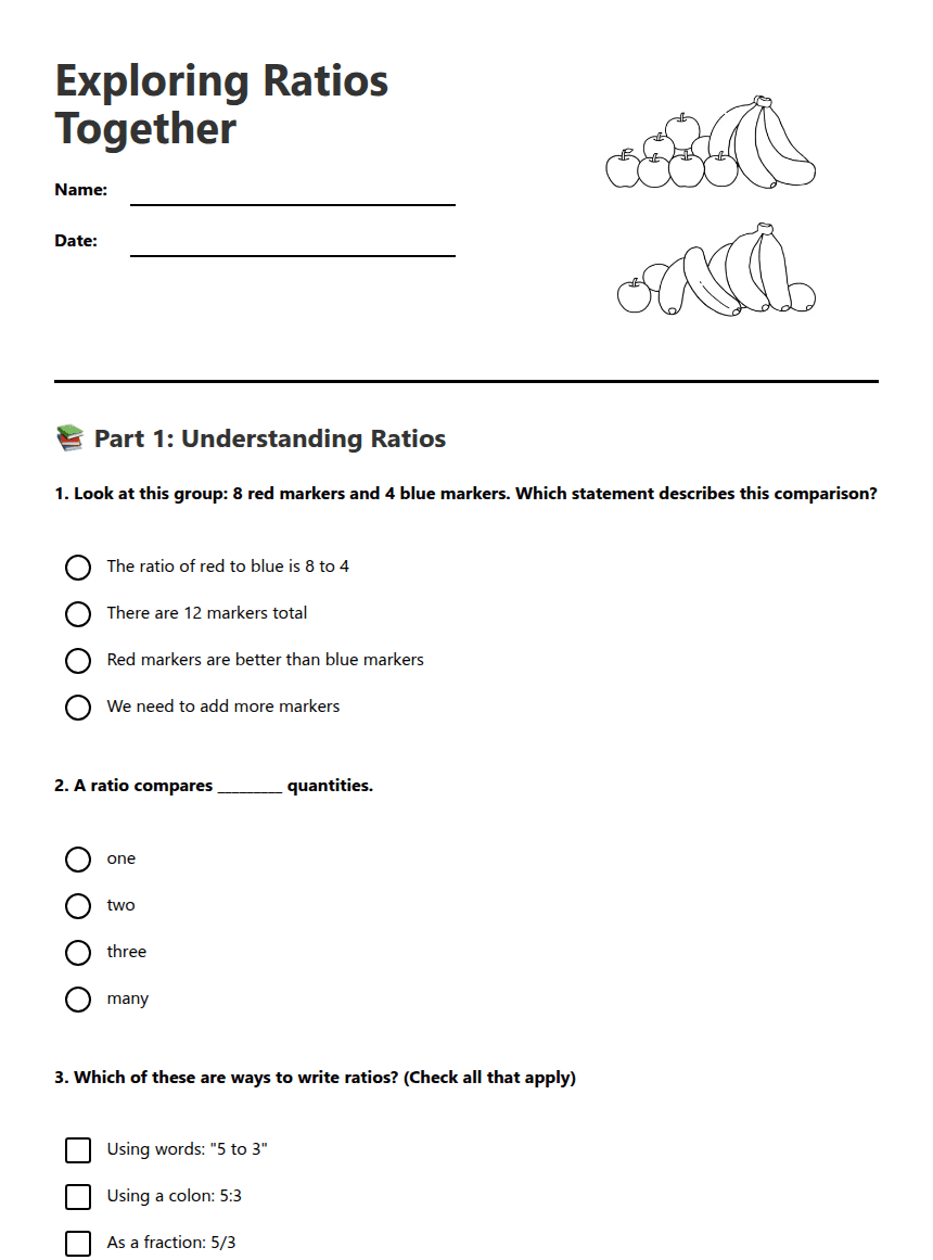 Exploring Ratios Together worksheet preview