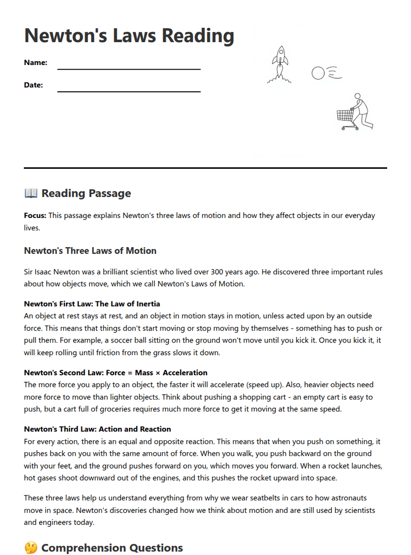 Newton's Laws Reading