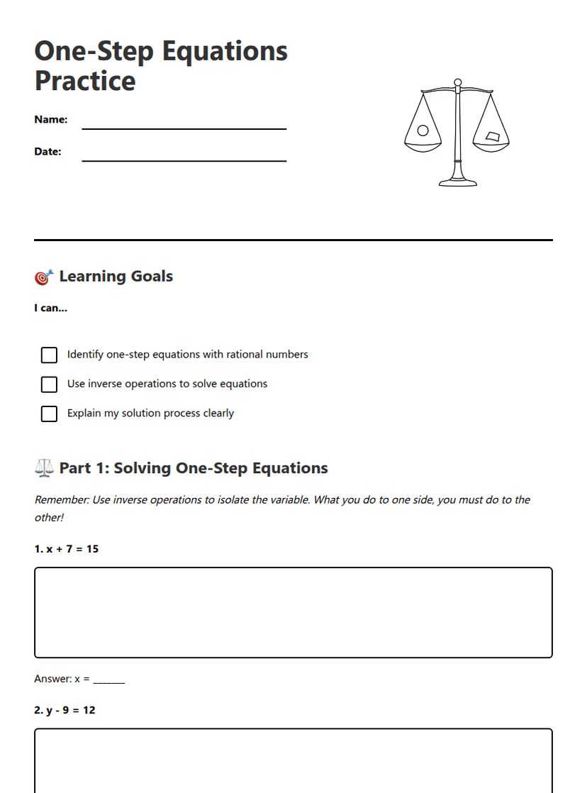 One-Step Equations Practice