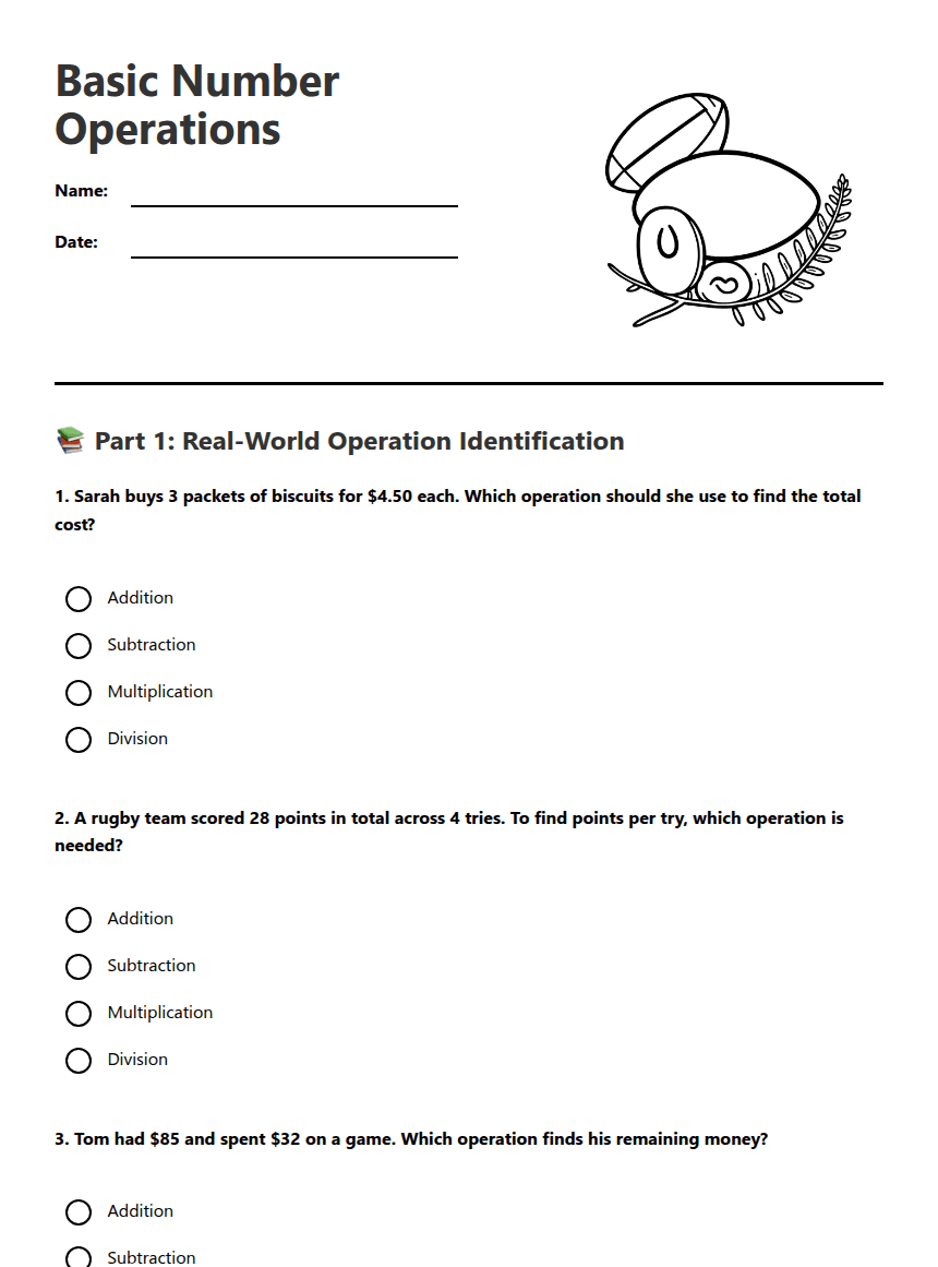 Basic Number Operations worksheet preview