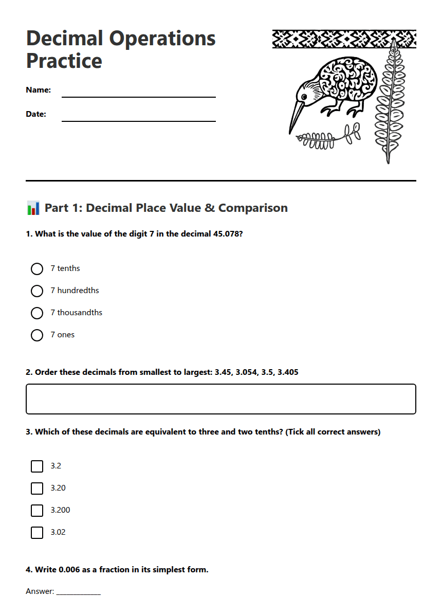 Decimal Operations Practice worksheet preview