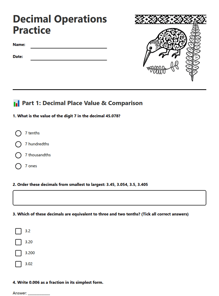 Decimal Operations Practice