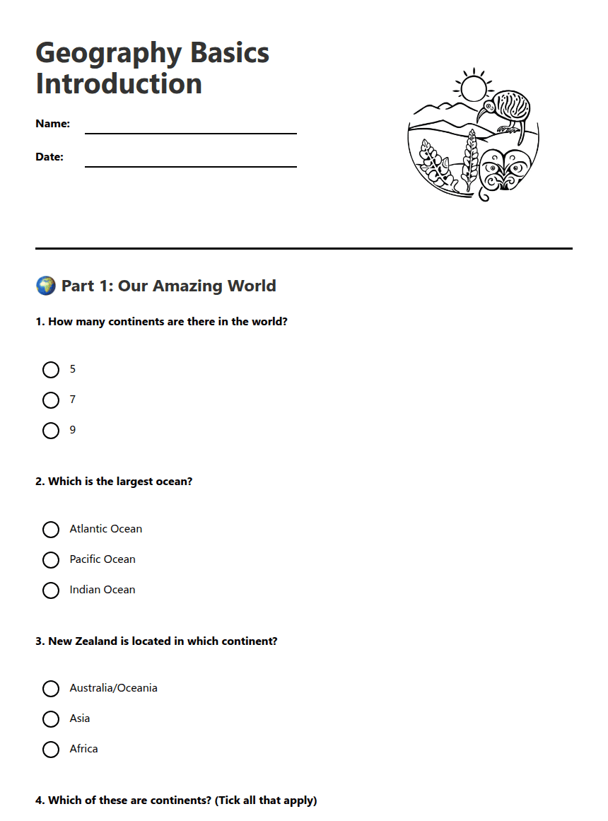 Geography Basics Introduction worksheet preview