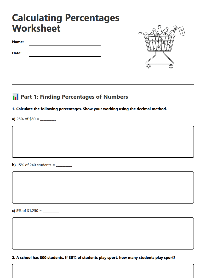 Calculating Percentages Worksheet worksheet preview